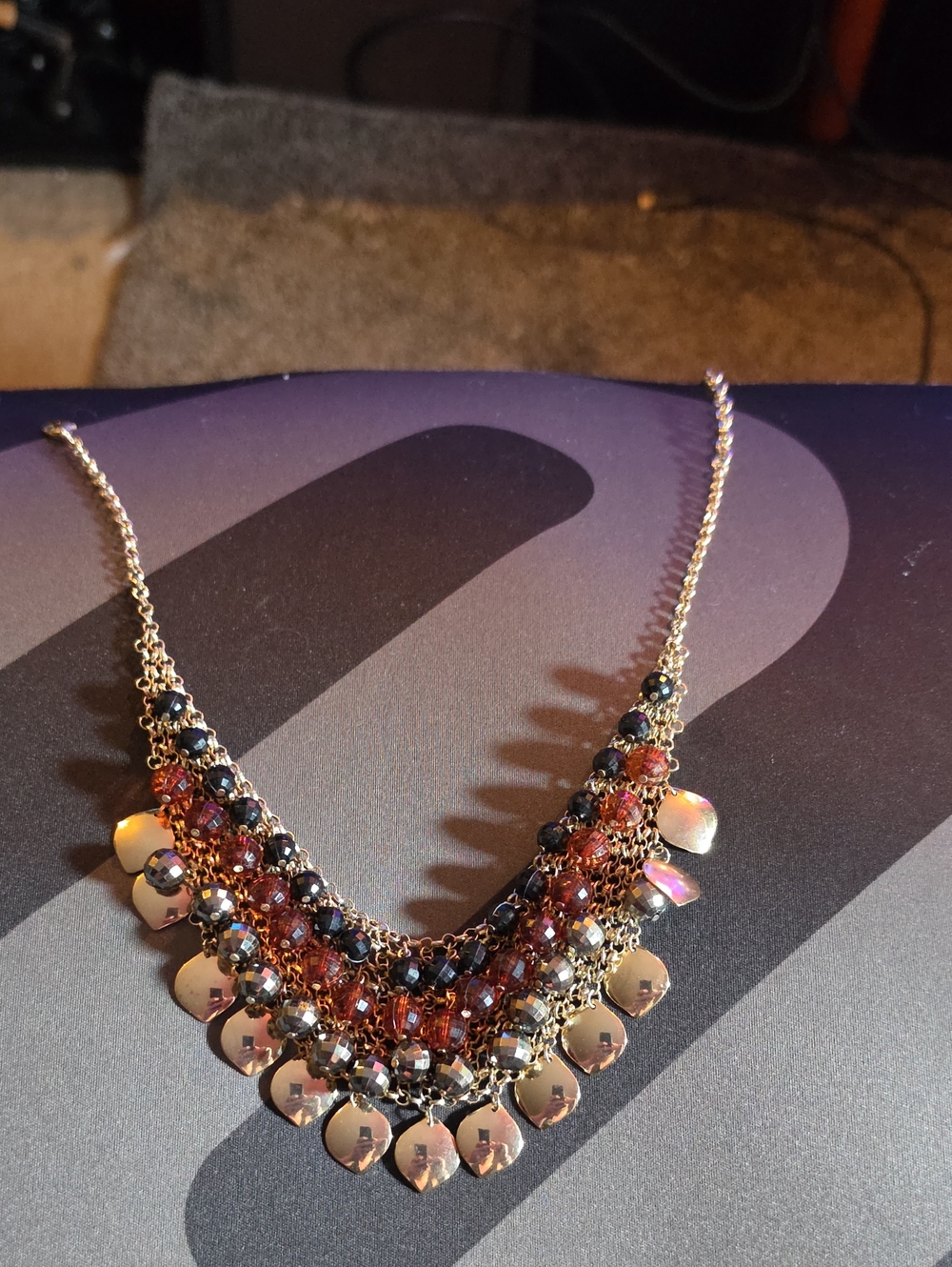 Women's Multi-Row Beaded Statement Necklace - Gold & Black